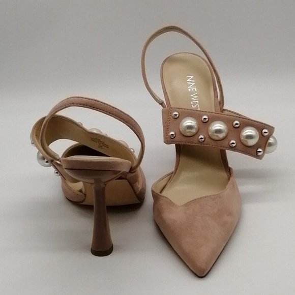 Nine West Womens Beaded Slip On Sandal Pink Faux Suede Pointed Toe 9.5M - Picture 3 of 9